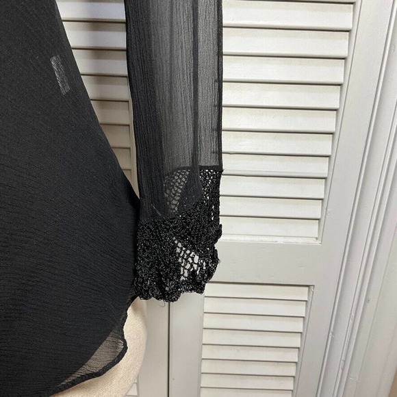 ECI S Black Silk Chiffon Ruffle & Lace Sheer Top & Camisole Womens Size Small - Picture 7 of 13